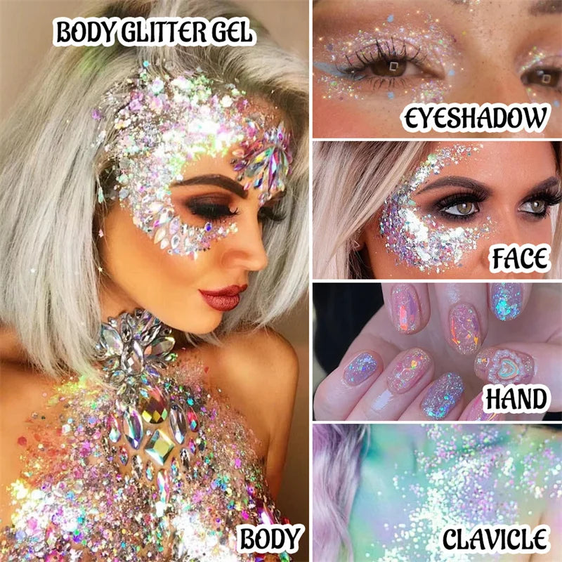 With Smear Spoon Multifunctional Eye Glitter Nail Hair Body Face Glitter Gel Art Flash Loose Sequins Cream Festival Glitter Deco