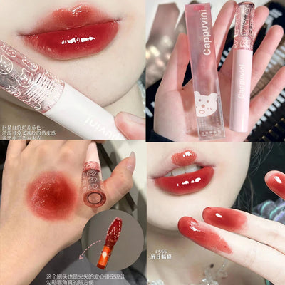 Cherry Pink Mirror Water Lip Gloss Waterproof Nude Brown Clear Tint Glass Lip Oil Liquid Lipstick for Makeup