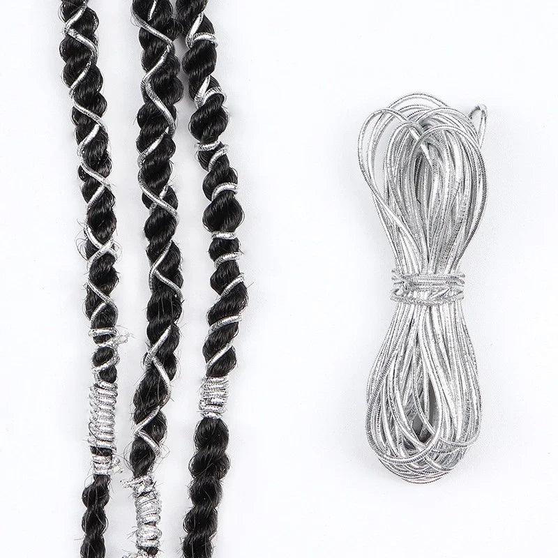 Dreadlock Braids Hair Accessories Silver Gold Braiding Hair Deco Styling Shimmer Stretchable African Braid Braided Elastic Cord