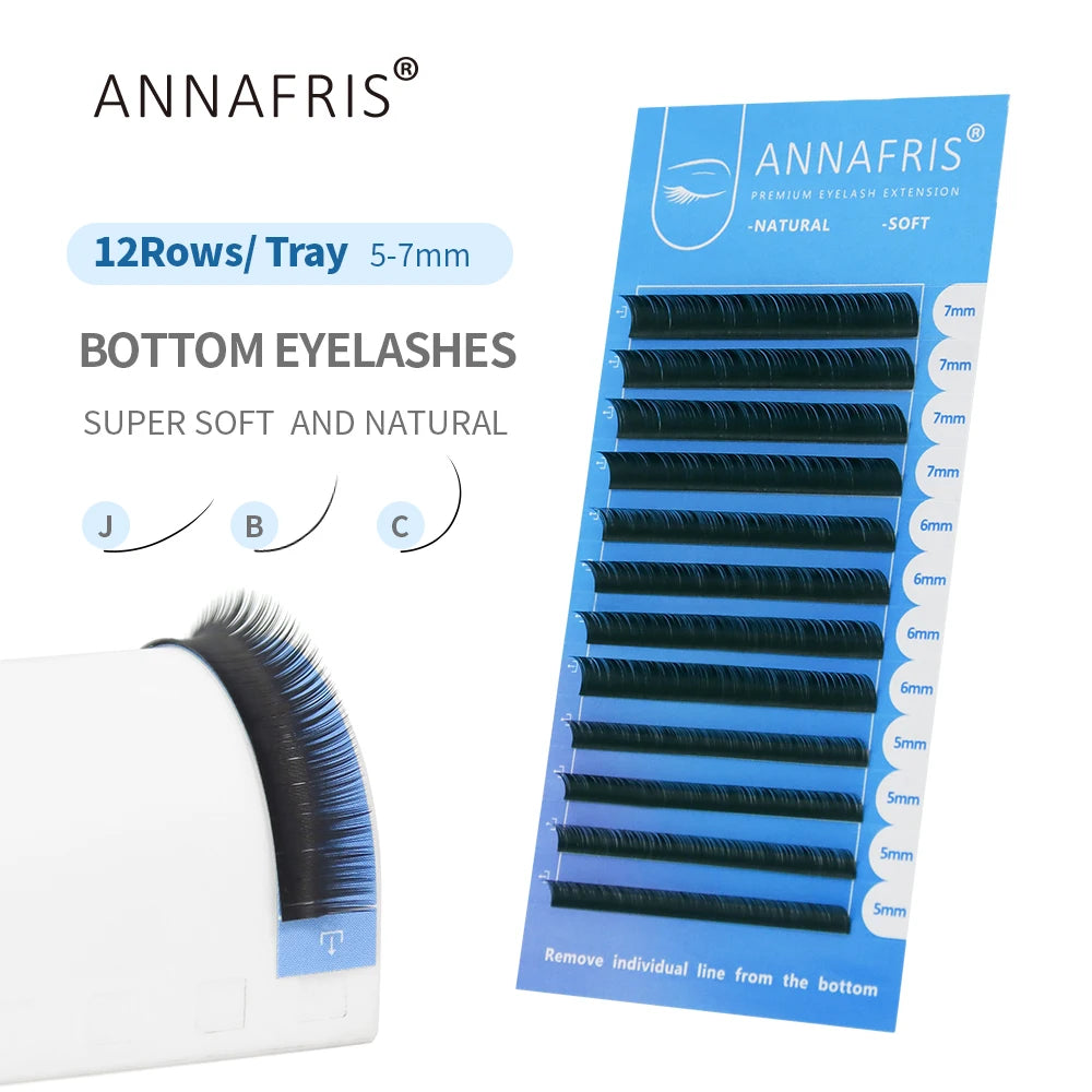 ANNAFRIS 8-25mm Mixed Length Individual Mink Eyelash Extension Supplies Natural Matte Black Soft Russian Volume Lashes Maquiagem