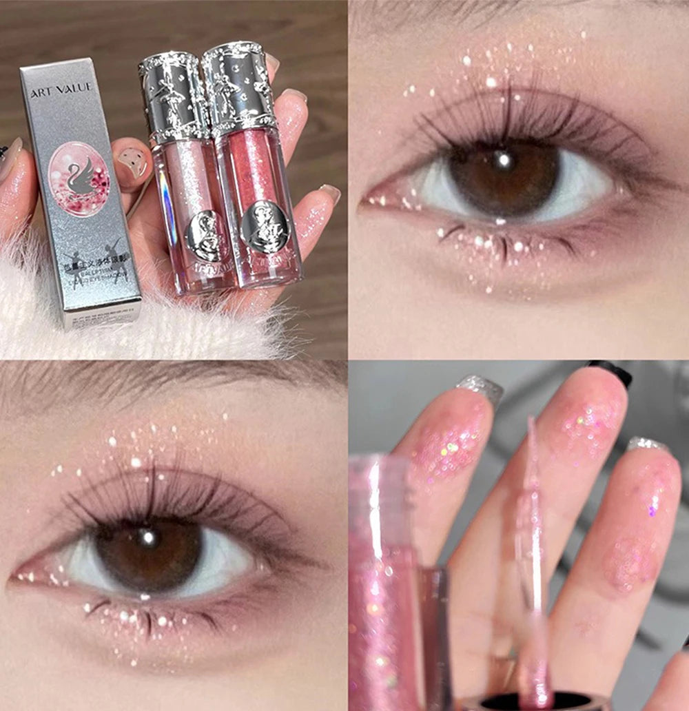 Silicone Brush Liquid Eyeshadow Pearlescent Shimmer Long Lasting Monochrome Pearly Fine Sparkling Sequins Eye Shadow Highlighter