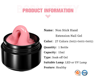 BORN PRETTY 15ml Nude White Non Stick Hand Solid Extension Nail Gel Polish Carving Flower Nail Art Building Constructed UV Gel