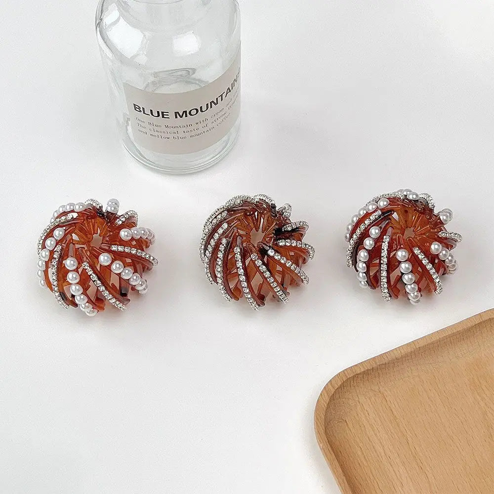 Women Bun Crystal Hair Claw Bird Nest Ponytail Buckle Ponytail  Holdedr Hair Clip DIY Bun Maker Female Hair Accessories