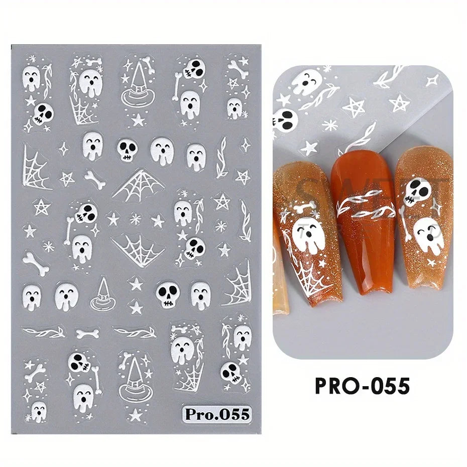 Cartoon Ghost Pumpkin Nail Art Stickers Cute Halloween Spooky Glamour Spider Web Skull Design Magic Festive Decor Manicure Foils