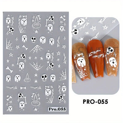 Cartoon Ghost Pumpkin Nail Art Stickers Cute Halloween Spooky Glamour Spider Web Skull Design Magic Festive Decor Manicure Foils