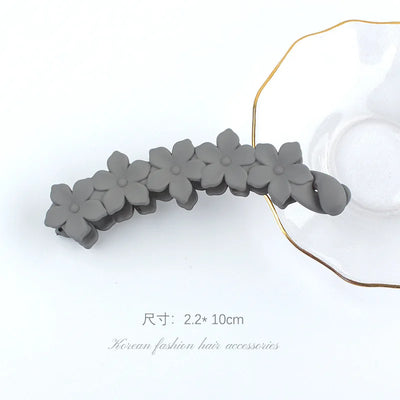 Fashion Pink Flower Banana Hair Clips Simple Non-Slip Frosted Hair Claws for Women Girls Bath Ponytail Hairpins Barrettes Coffee