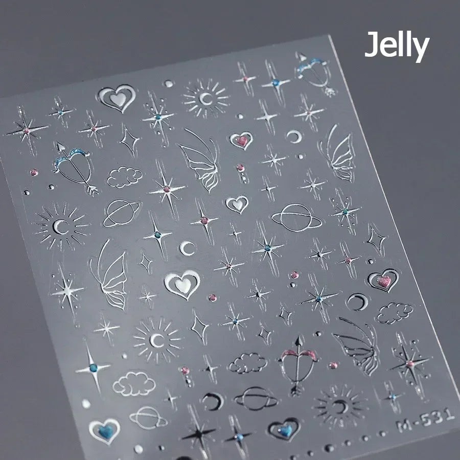 Cat's Eye 5D Gradient European Love Heart Gem Wing Crystal Geometric Colorful Self Adhesive Nail Art Stickers Manicure Decals