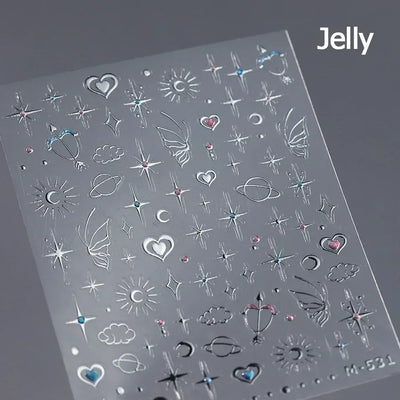 Cat's Eye 5D Gradient European Love Heart Gem Wing Crystal Geometric Colorful Self Adhesive Nail Art Stickers Manicure Decals