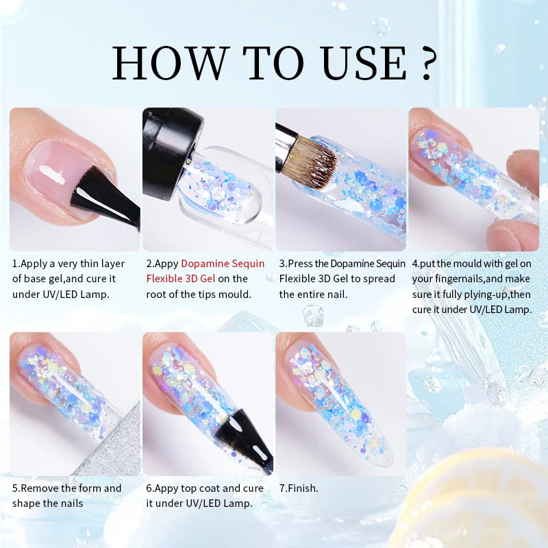 30g Dopamine Sequin Flexible 3D Gel Non Stick Hand Solid Extension Nail Gel Nude Pink White Extension Gel Rhinestone Glue Gel