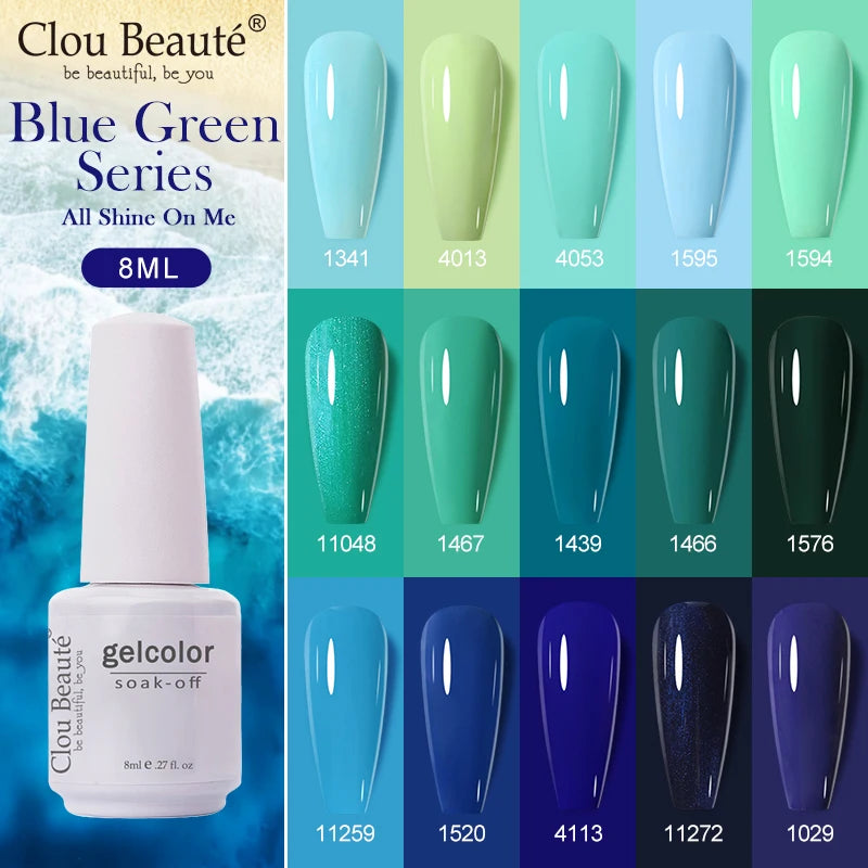Clou Beaute 8ml Gel Polish Colorful Glitter UV Nail Gel Vernis Semi Permanent Glass Bottle Blue Green White Soak Off Gel Nail
