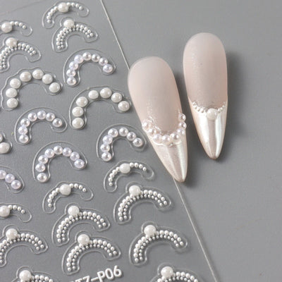 White 5D Pearl Lace Wave Lines Nail Art Stickers Elegant Exquisite Nail Decoration Decals Self Adhesive Transfer Slider Manicure