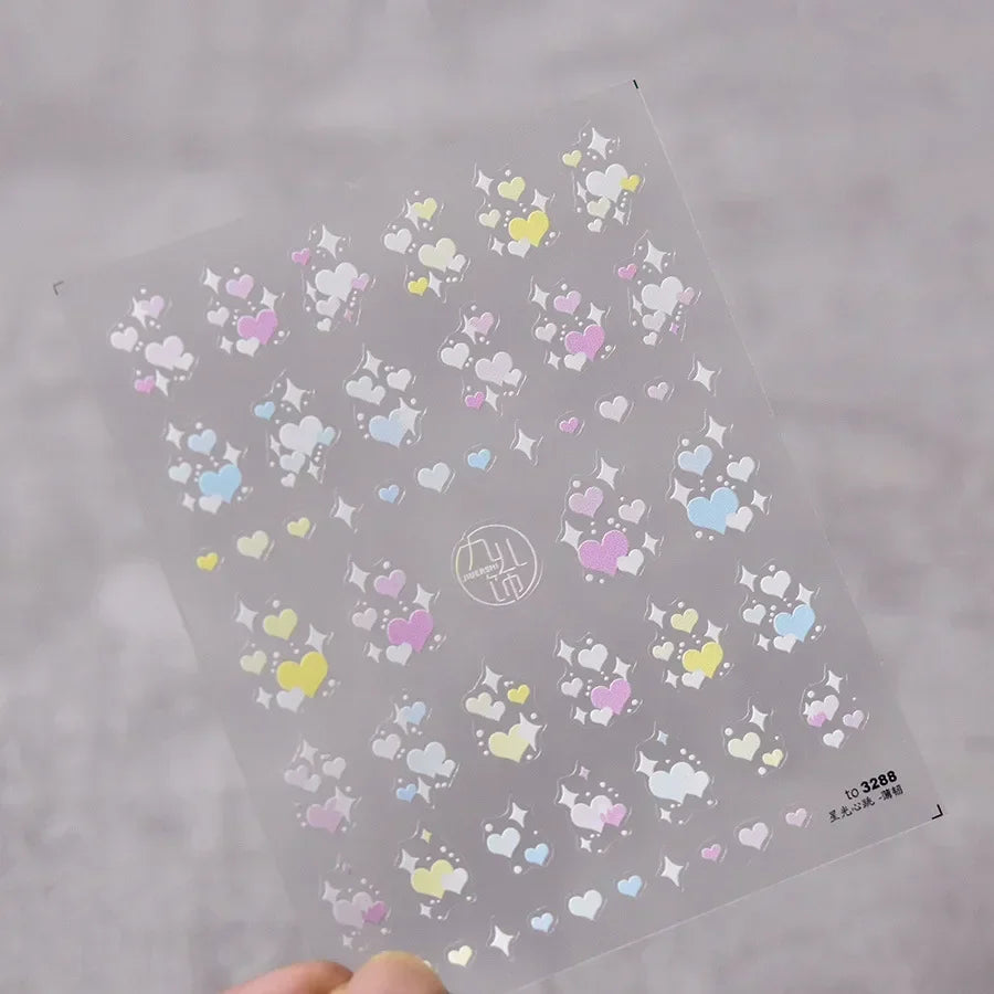 Cat's Eye 5D Gradient European Love Heart Gem Wing Crystal Geometric Colorful Self Adhesive Nail Art Stickers Manicure Decals