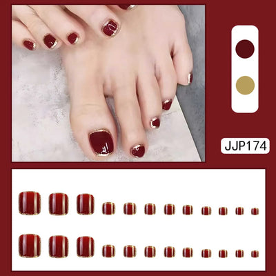 24pcs Gold Glitter Sequins False Toenails Fashion Blue Square Head Artificial Toe Nails Detachable Fake Toe Nails Full Cover