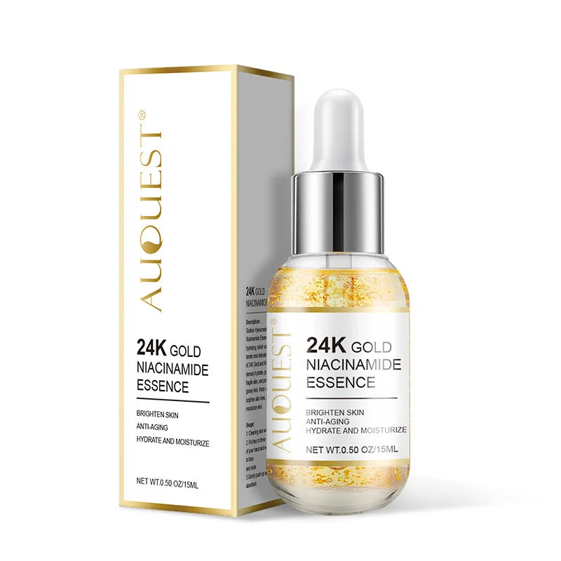AUQUEST 24k Gold Face Serum Hyaluronic Acid Serum Moisturizing Whitening Anti Aging Wrinkle Face Skin Care 15ml
