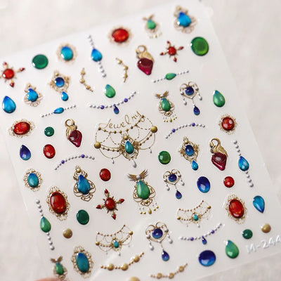 Cat's Eye 5D Gradient European Love Heart Gem Wing Crystal Geometric Colorful Self Adhesive Nail Art Stickers Manicure Decals