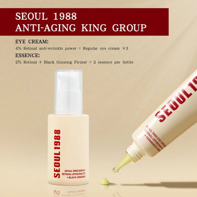 Seoul 1988 Anti-Aging Trio: 4% Retinal Eye Cream + 2% Retinal Serum w/ Black Ginseng for Wrinkles & Brightening,Korean Skincare