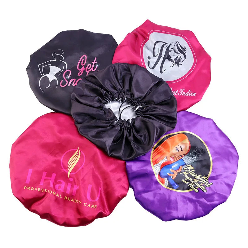 Leeons Custom Logo Satin Bonnet Cap Night Sleep Hat Reversible Satin Bonnet Cap Night Sleep Hat Silk Satin Bonnet For Curly Hair