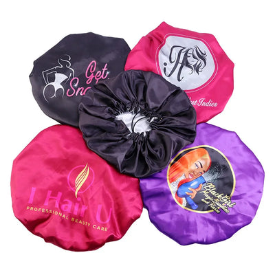 Leeons Custom Logo Satin Bonnet Cap Night Sleep Hat Reversible Satin Bonnet Cap Night Sleep Hat Silk Satin Bonnet For Curly Hair