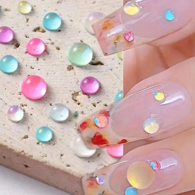 1Box Rainbow Mermaid Tears Nail Art Charms Macaron Bubble Beads Nail Art for Summer Aurora Half Spherical Glass Nail Decorations