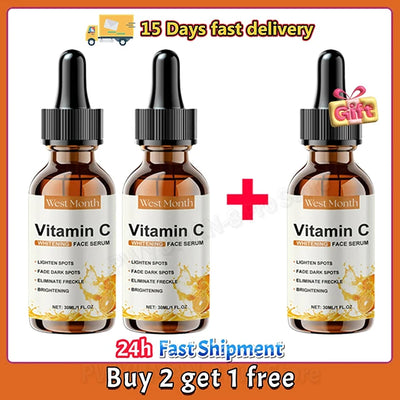 Vitamin C Whitening Serum Remove Freckles Dark Spots Face Essence Fade Melasma Melanin Brighten Repair Dull Skin Care Cosmetics
