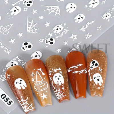 Cartoon Ghost Pumpkin Nail Art Stickers Cute Halloween Spooky Glamour Spider Web Skull Design Magic Festive Decor Manicure Foils