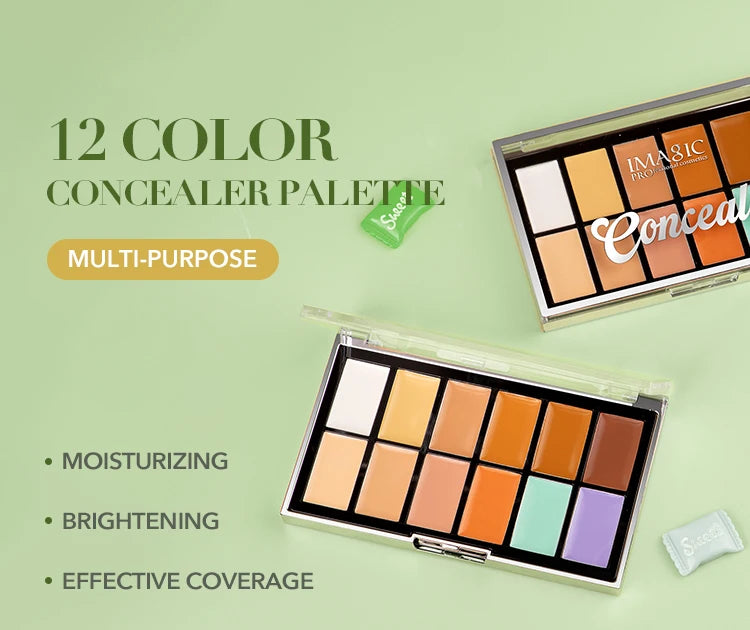IMAGIC 12-Color Concealer Foundation Cream Covers Acne Marks Dark Circles Full Coverage Suit for All Skin Primer Makeup Cometics