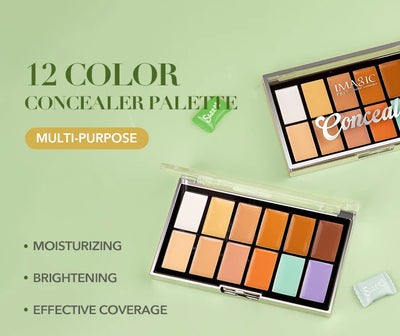 IMAGIC 12-Color Concealer Foundation Cream Covers Acne Marks Dark Circles Full Coverage Suit for All Skin Primer Makeup Cometics