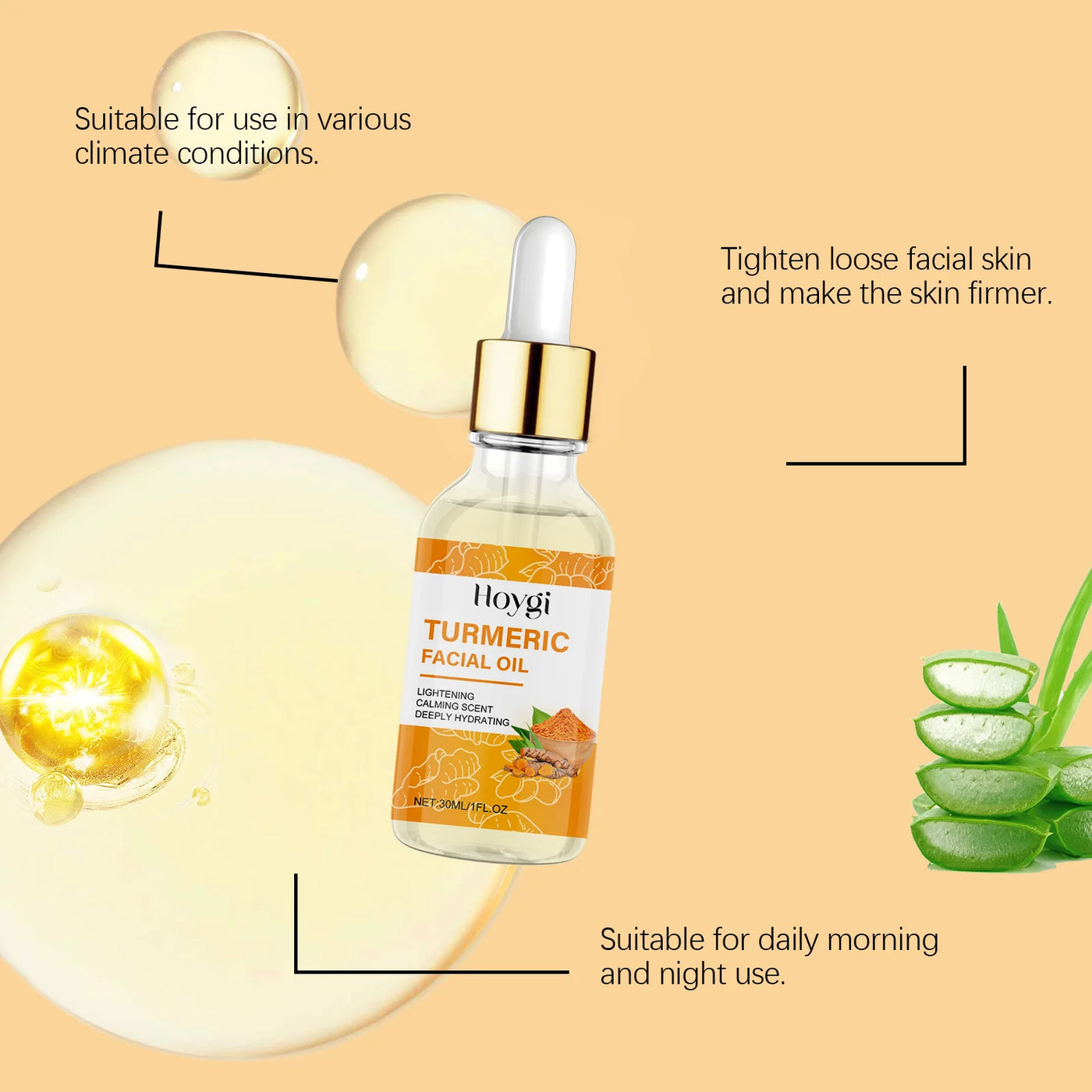 Turmeric Facial Essence Oil Nourishing Brightening Fade Dark Spot Skin Care Smoothing Firming Glowing Complexion Moisturizing