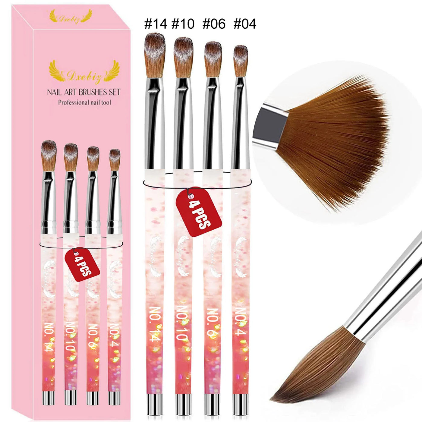 3/4/5 PCS Kolinsky Nail Art Brush Acrylic Powder Application Nail Mink Brush Gel Builder Nail Tools Manicure Extension Carving