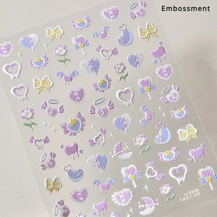 Cat's Eye 5D Gradient European Love Heart Gem Wing Crystal Geometric Colorful Self Adhesive Nail Art Stickers Manicure Decals