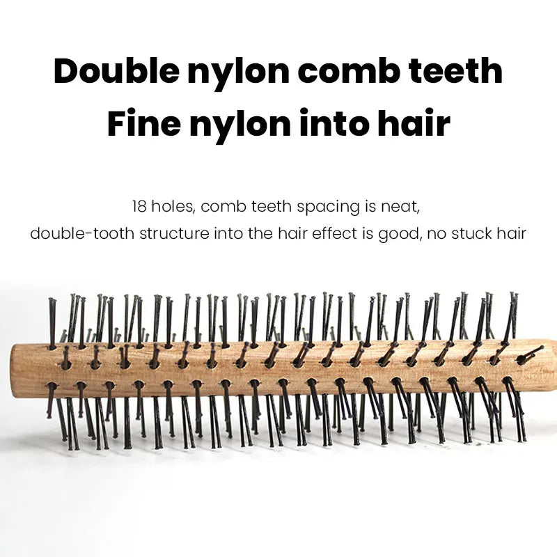 Nylon Round Hair Brush Anti-Static Comb Hairdressing Blow Drying Blow Bangs Pear Head Straight Hair Hairdressing Wooden Comb