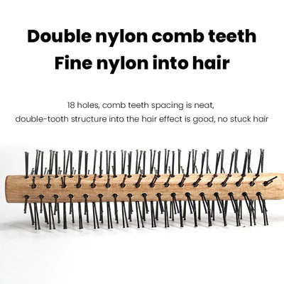 Nylon Round Hair Brush Anti-Static Comb Hairdressing Blow Drying Blow Bangs Pear Head Straight Hair Hairdressing Wooden Comb