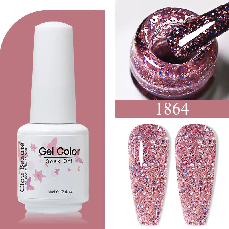 Clou Beaute 8ml Gel Polish Colorful Glitter UV Nail Gel Vernis Semi Permanent Glass Bottle Blue Green White Soak Off Gel Nail