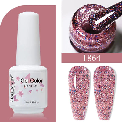 Clou Beaute 8ml Gel Polish Colorful Glitter UV Nail Gel Vernis Semi Permanent Glass Bottle Blue Green White Soak Off Gel Nail