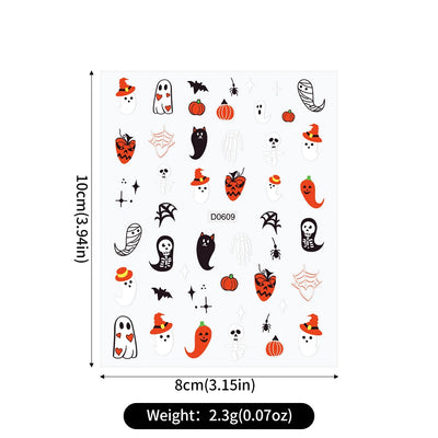 12Sheets Halloween Luminous Nail Art Stickers Cartoon Ghost /Pumpkin/Spider/Bat/Skull/Black-Cat Decals Manicure Adhesive Sliders