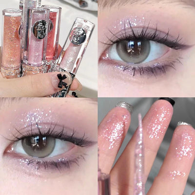 Silicone Brush Liquid Eyeshadow Pearlescent Shimmer Long Lasting Monochrome Pearly Fine Sparkling Sequins Eye Shadow Highlighter