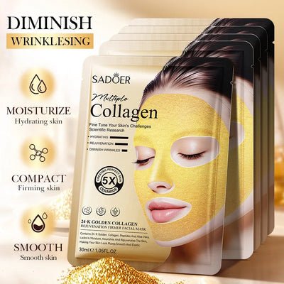 SADOER 24k Golden Collagen Facial Masks Anti Wrinkle Firming Moisturizing Anti-Aging Face Mask Beauty Facial Skin Care Products