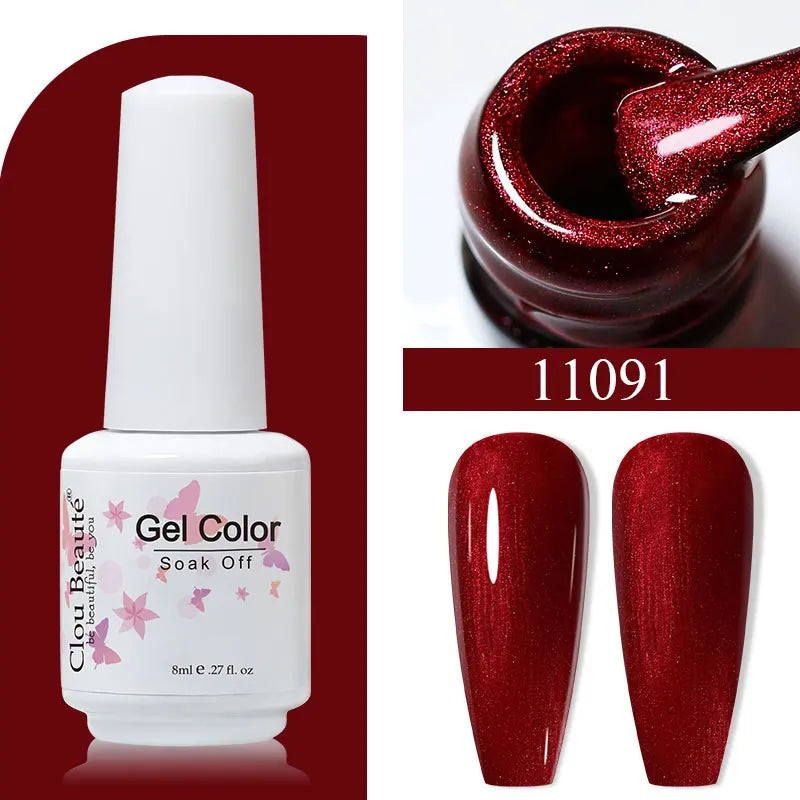 Clou Beaute 8ml Gel Polish Colorful Glitter UV Nail Gel Vernis Semi Permanent Glass Bottle Blue Green White Soak Off Gel Nail