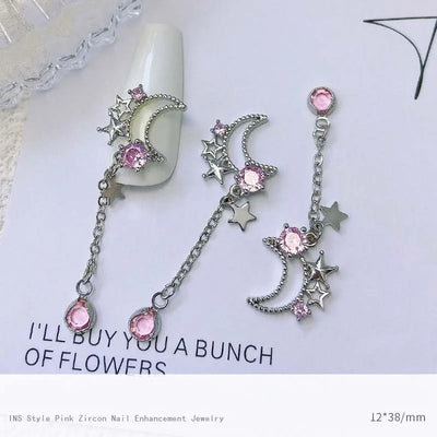 5pcs Pink Zircon Alloy Love Nail Art Charm 3D Bow Heart Moon Butterfly Planet Nail Decoration DIY Simple Design Nail Accessories