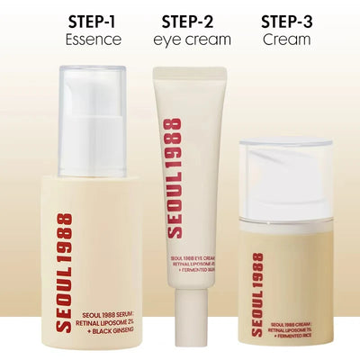 Seoul 1988 Anti-Aging Trio: 4% Retinal Eye Cream + 2% Retinal Serum w/ Black Ginseng for Wrinkles & Brightening,Korean Skincare