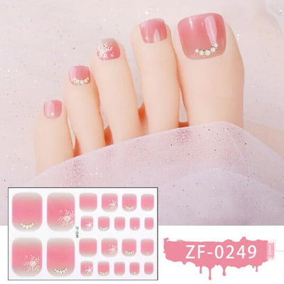 New Toe Nail Stickers Press On Full Cover Foot Nail Wraps Summer Holiday Butterfly Love Dimonds Finished Toenail Patch Tips Art