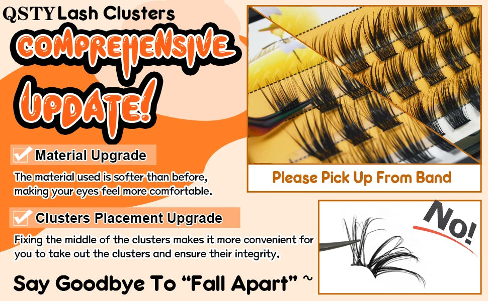 DIY Clusters Eyelash Extension, Dovetail, Segmented Lashes, 36 Volume, 3D Fluffy, Natural, Individual Bundles, LC02-7