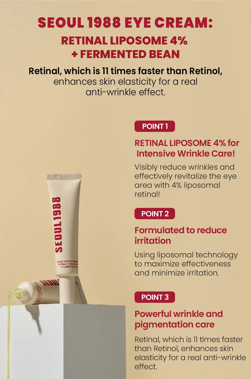 Seoul 1988 Anti-Aging Trio: 4% Retinal Eye Cream + 2% Retinal Serum w/ Black Ginseng for Wrinkles & Brightening,Korean Skincare