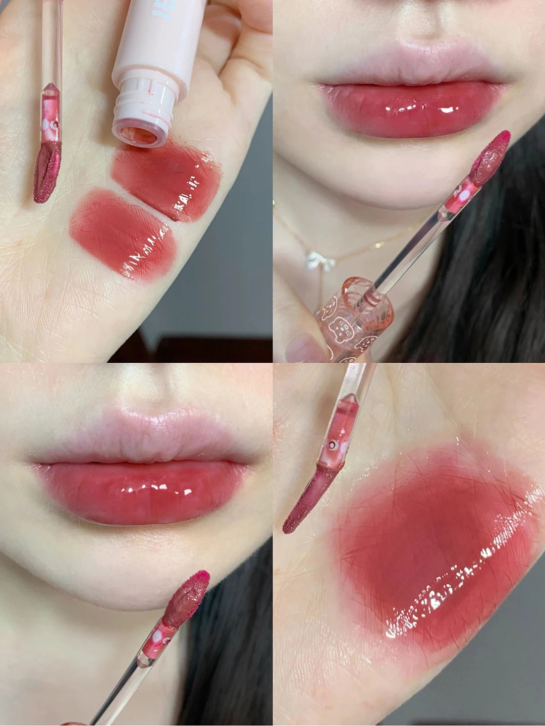 Cherry Pink Mirror Water Lip Gloss Waterproof Nude Brown Clear Tint Glass Lip Oil Liquid Lipstick for Makeup