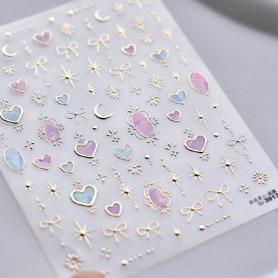 Cat's Eye 5D Gradient European Love Heart Gem Wing Crystal Geometric Colorful Self Adhesive Nail Art Stickers Manicure Decals