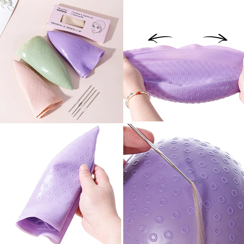 Hair Coloring Highlighting Cap Reusable Silicone Highlight Cap Pull Through Caps For Hair Dying Frosting Cap With Hook