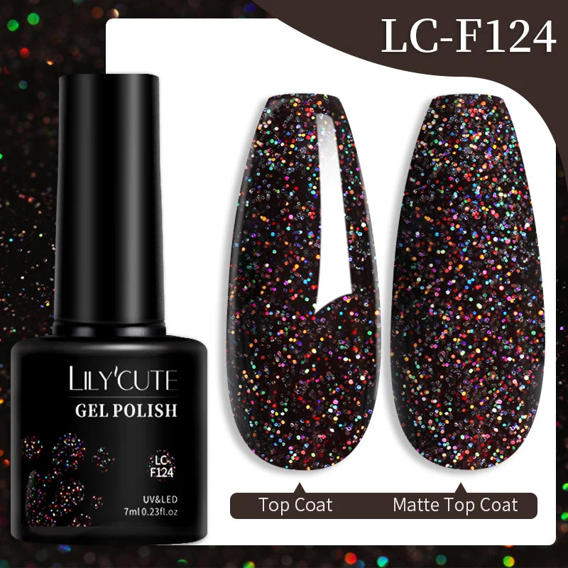 Lilycute Auroras Effect Gel Nail Polish Top Coat Summer Purple Spar Glitter Laser Semi Permanent Soak Off Nail Art Gel Varnish