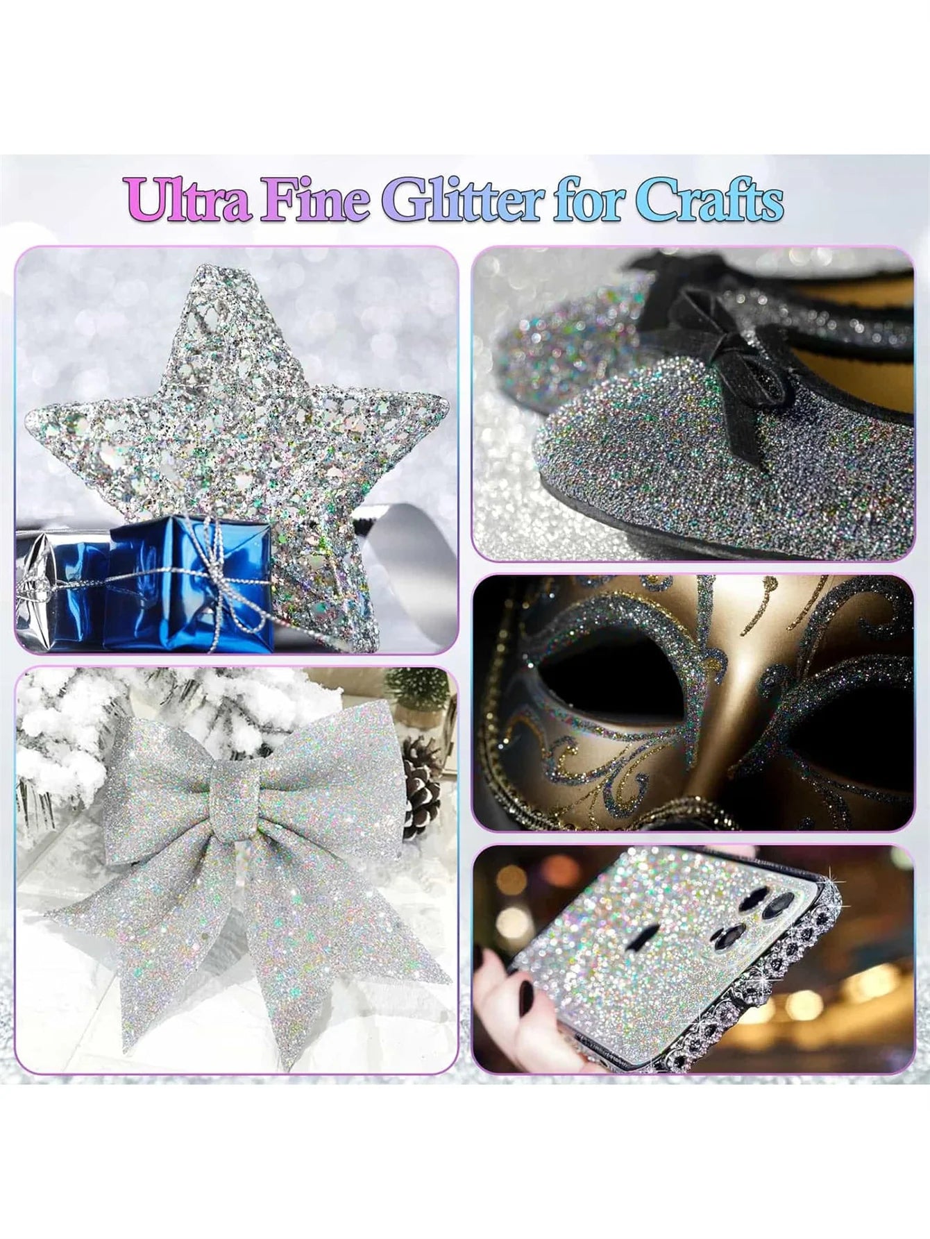 6Bottles Iridescent  Fine Glitter Series Powder Resin Supplies Glitters (10g) Flake Crafts Sequins Epoxy Chips Flakes for Tumble