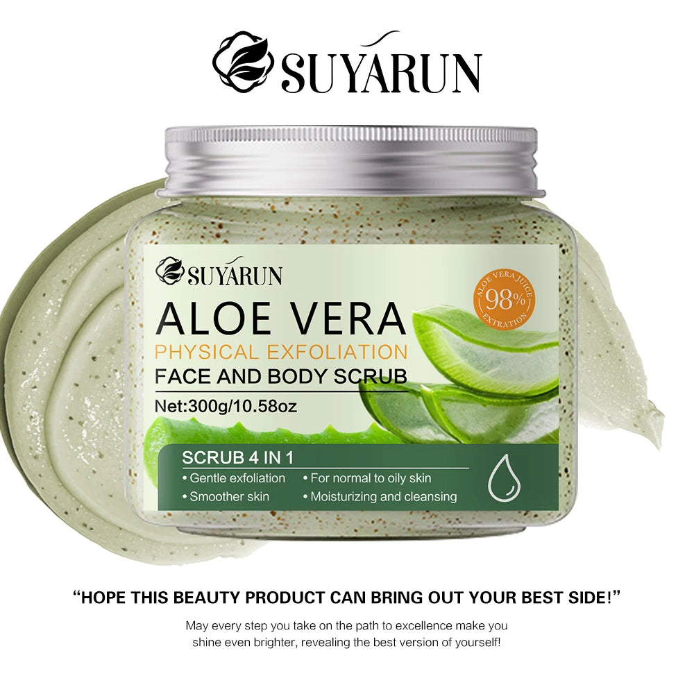 SUYARUN Natural Aloe Vera Exfoliating Scrub for Face & Body - Moisturizing Organic Formula, Gentle Skin Renewal 300g.