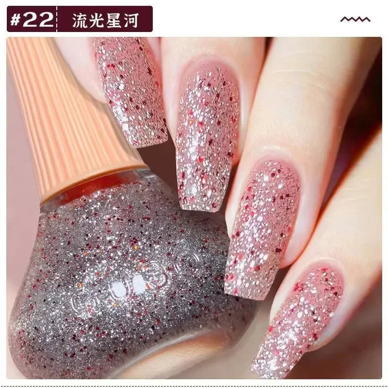 45 Colors Nail Polish Oil-based Nails Polish No-bake Quick Dry Non-tear Small Glitter Nail Gel Transparent Red Nail Art
